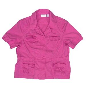Chico’s Pink Short Sleeve Button Down Cargo Jacket Sz L